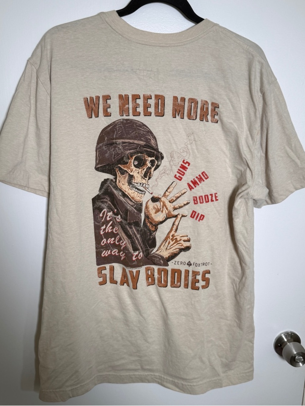 Zero Foxtrot Beige Graphic Short Sleeve Tee - We Need More Slay Bodies